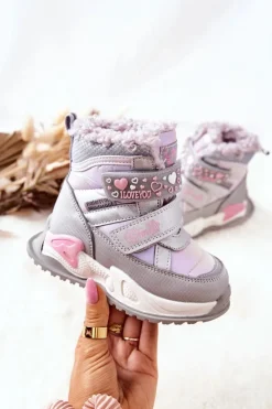 Dziewczęce|Dziewczęce>Boto Dziecięce Ocieplane Śniegowce Srebrno-Różowe Chilly