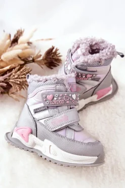 Dziewczęce|Dziewczęce>Boto Dziecięce Ocieplane Śniegowce Srebrno-Różowe Chilly