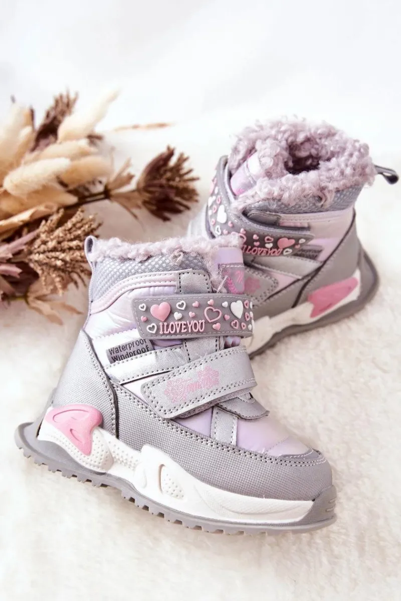 Dziewczęce|Dziewczęce>Boto Dziecięce Ocieplane Śniegowce Srebrno-Różowe Chilly