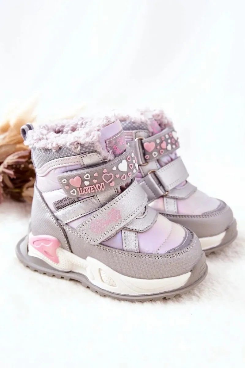 Dziewczęce|Dziewczęce>Boto Dziecięce Ocieplane Śniegowce Srebrno-Różowe Chilly