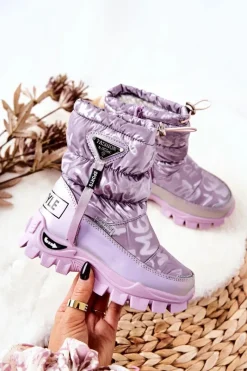 Outlet Boto Dziecięce Ocieplane Śniegowce Na Suwak Fioletowe Cleome