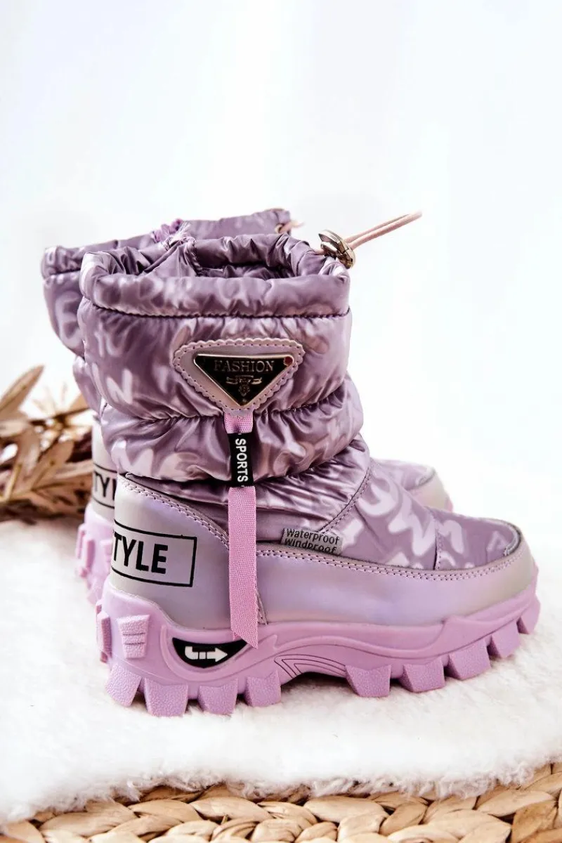 Outlet Boto Dziecięce Ocieplane Śniegowce Na Suwak Fioletowe Cleome