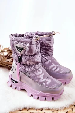 Outlet Boto Dziecięce Ocieplane Śniegowce Na Suwak Fioletowe Cleome