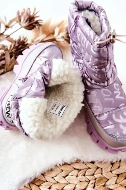 Outlet Boto Dziecięce Ocieplane Śniegowce Na Suwak Fioletowe Cleome