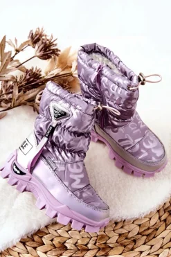 Outlet Boto Dziecięce Ocieplane Śniegowce Na Suwak Fioletowe Cleome