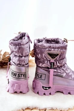 Outlet Boto Dziecięce Ocieplane Śniegowce Na Suwak Fioletowe Cleome