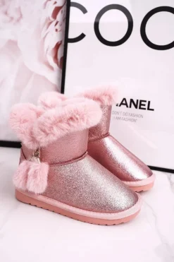 Dziewczęce>Boto Dziecięce Ocieplane Śniegowce Z Pomponami Różowe Clara