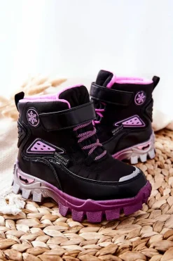 Online Boto Dziecięce Ocieplane Śniegowce Botki Na Rzep Czarno-Różowe Tannis