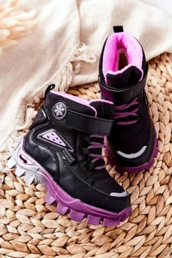 Online Boto Dziecięce Ocieplane Śniegowce Botki Na Rzep Czarno-Różowe Tannis