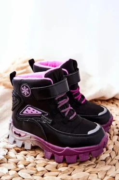 Online Boto Dziecięce Ocieplane Śniegowce Botki Na Rzep Czarno-Różowe Tannis