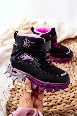 Online Boto Dziecięce Ocieplane Śniegowce Botki Na Rzep Czarno-Różowe Tannis