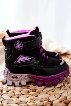 Online Boto Dziecięce Ocieplane Śniegowce Botki Na Rzep Czarno-Różowe Tannis