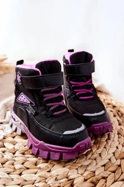 Online Boto Dziecięce Ocieplane Śniegowce Botki Na Rzep Czarno-Różowe Tannis