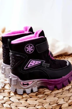 Online Boto Dziecięce Ocieplane Śniegowce Botki Na Rzep Czarno-Różowe Tannis