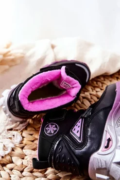Online Boto Dziecięce Ocieplane Śniegowce Botki Na Rzep Czarno-Różowe Tannis