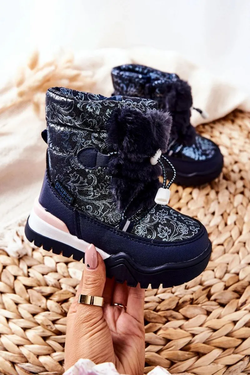 Dziewczęce|Dziewczęce>Boto Dziecięce Ocieplane Śniegowce Z Futerkiem Granatowe Dessa