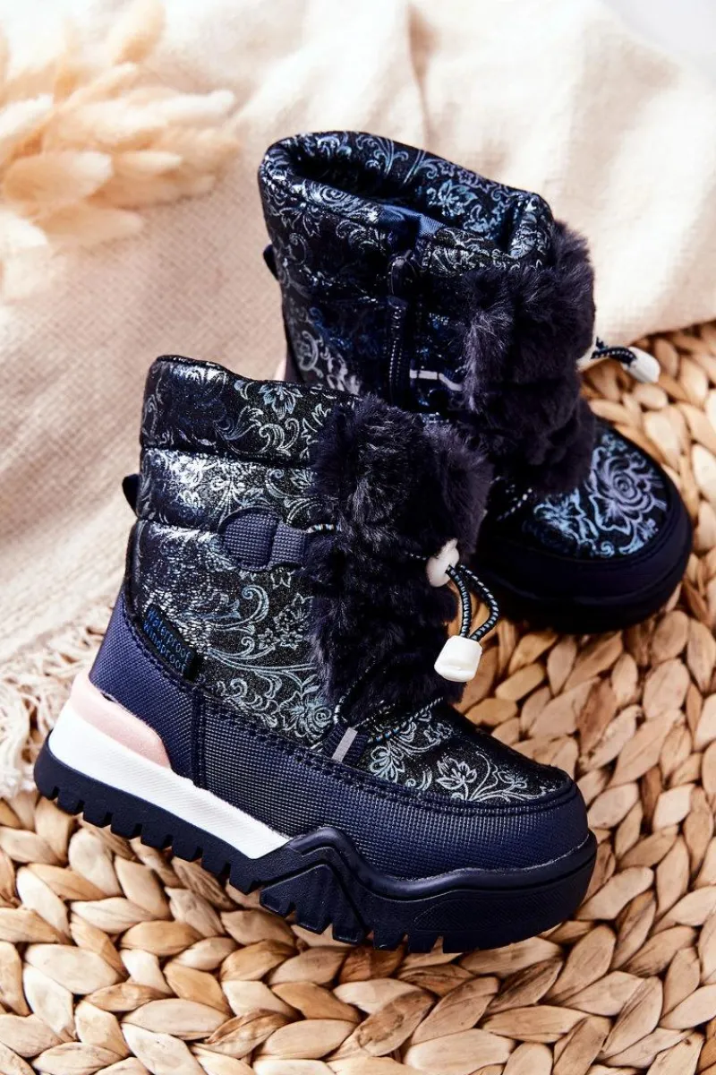 Dziewczęce|Dziewczęce>Boto Dziecięce Ocieplane Śniegowce Z Futerkiem Granatowe Dessa