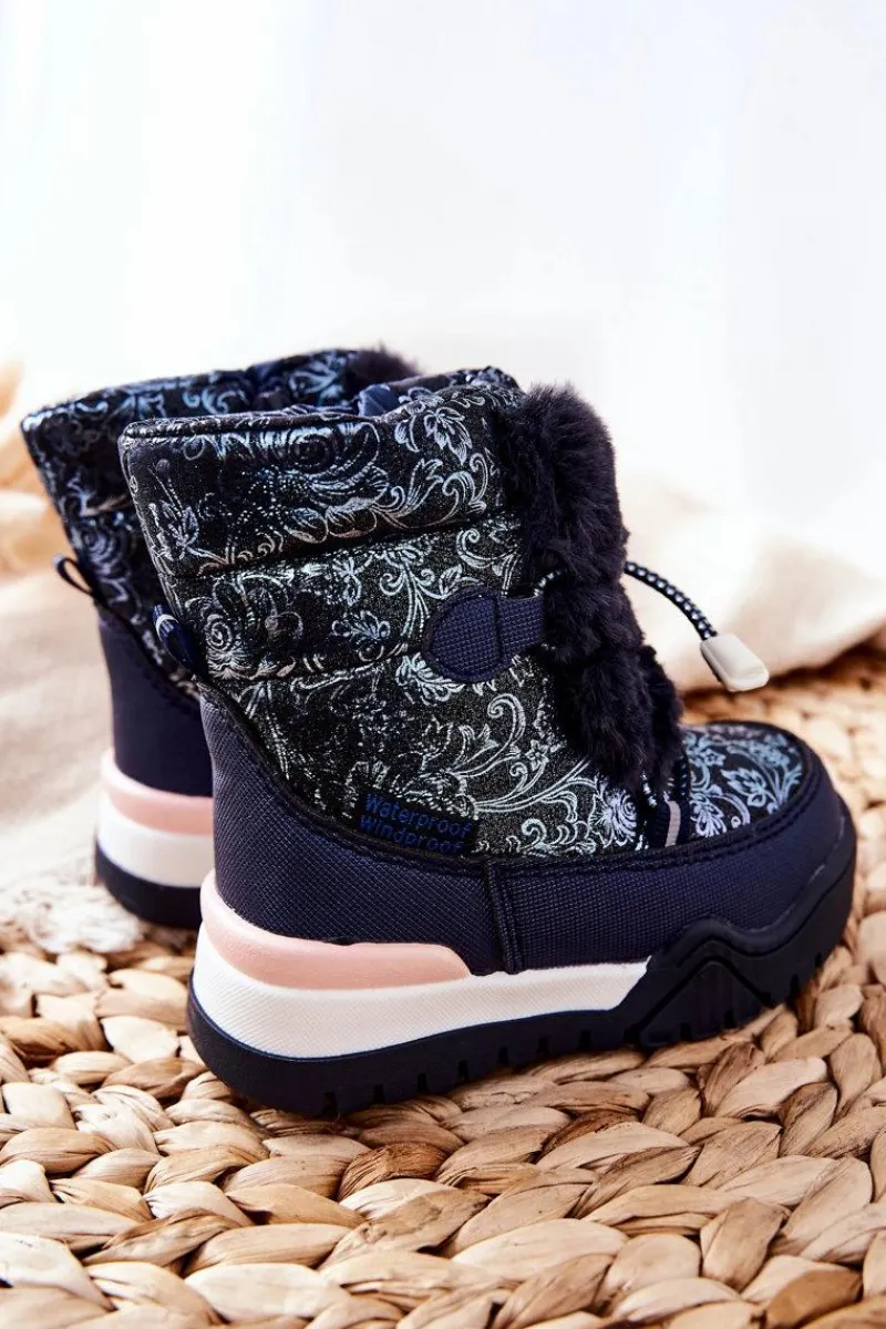 Dziewczęce|Dziewczęce>Boto Dziecięce Ocieplane Śniegowce Z Futerkiem Granatowe Dessa