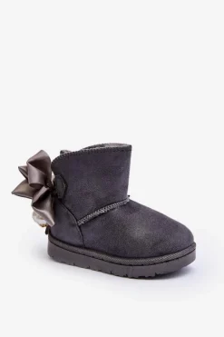 Dziewczęce|Chłopięce>Boto Dziecięce Ocieplane Śniegowce Z Kokardą Szare Snowis Szary