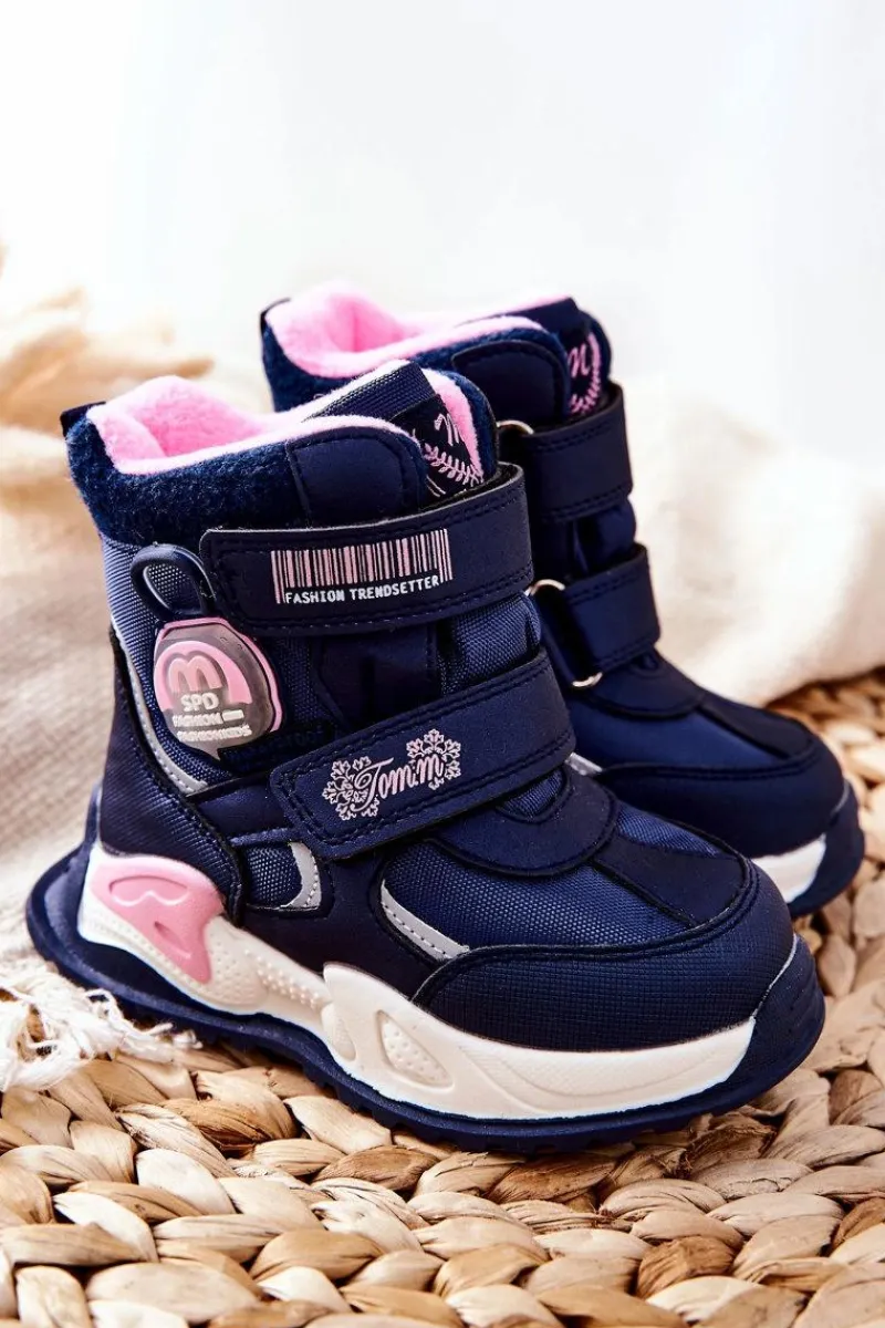 Outlet Boto Dziecięce Ocieplane Śniegowce Botki Granatowe Nemi