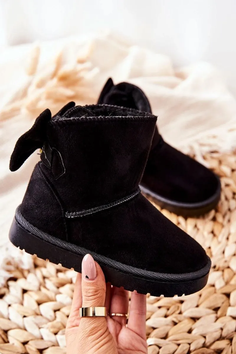 Sale Dziecięce Ocieplane Śniegowce Z Kokardą Czarne Lolila Dzieci Dziewczęce