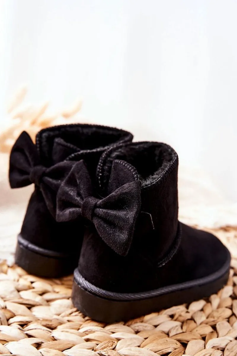 Sale Dziecięce Ocieplane Śniegowce Z Kokardą Czarne Lolila Dzieci Dziewczęce