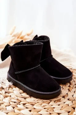 Sale Dziecięce Ocieplane Śniegowce Z Kokardą Czarne Lolila Dzieci Dziewczęce