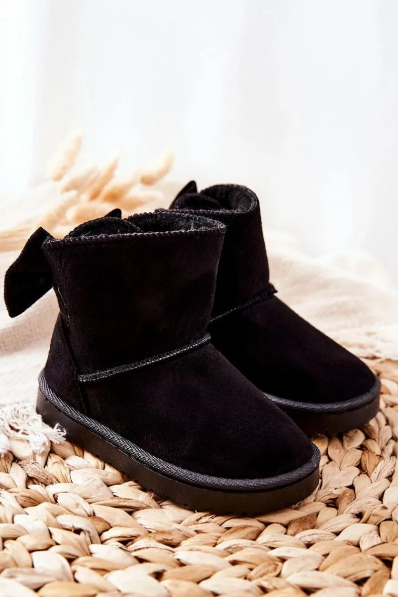 Sale Dziecięce Ocieplane Śniegowce Z Kokardą Czarne Lolila Dzieci Dziewczęce