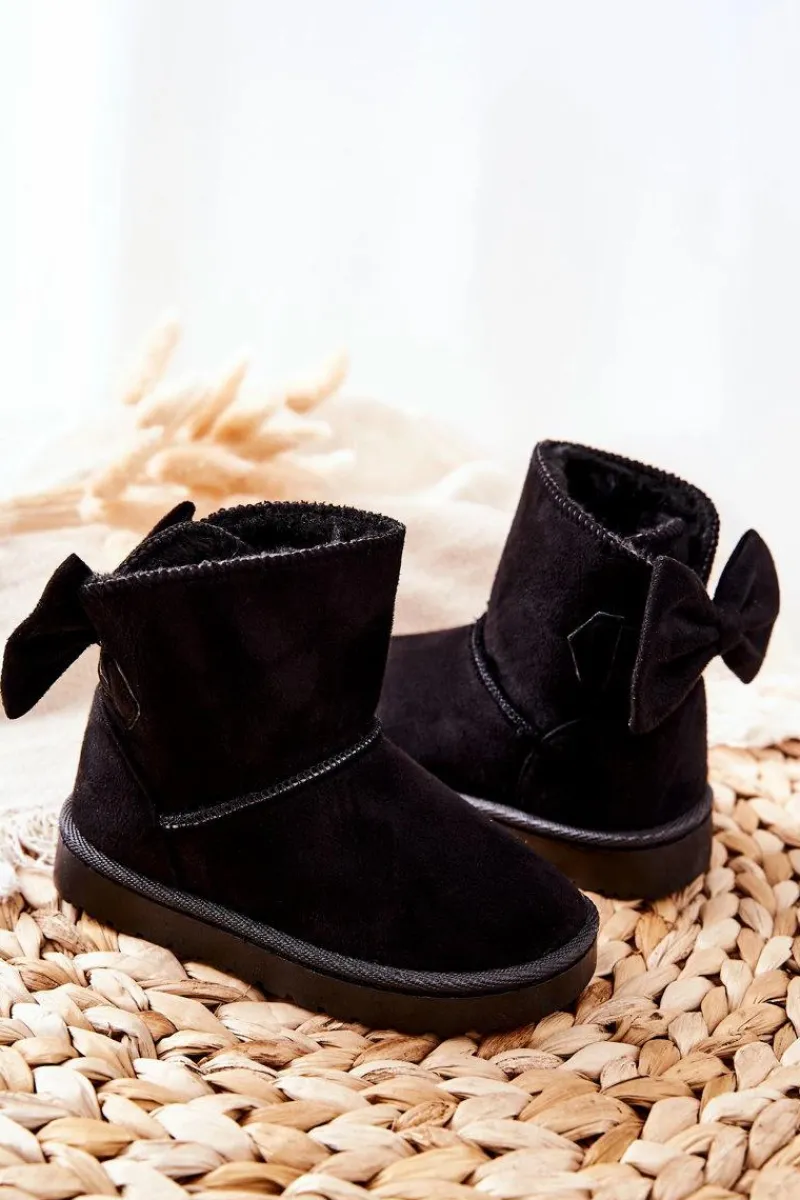 Sale Dziecięce Ocieplane Śniegowce Z Kokardą Czarne Lolila Dzieci Dziewczęce