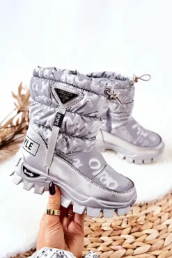 Dziewczęce>Boto Dziecięce Ocieplane Śniegowce Na Suwak Srebrne Cleome