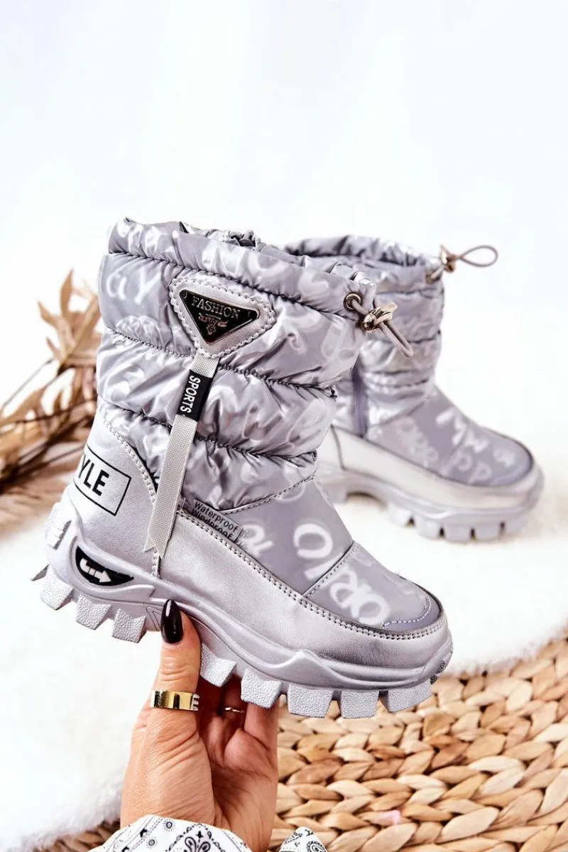 Dziewczęce>Boto Dziecięce Ocieplane Śniegowce Na Suwak Srebrne Cleome