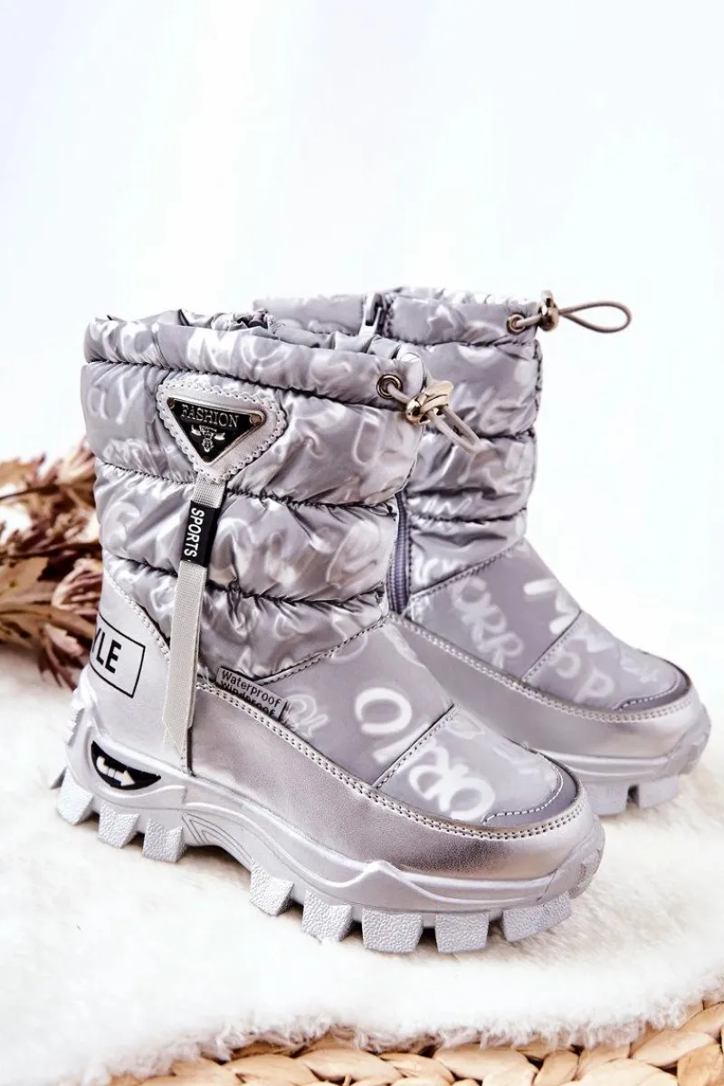 Dziewczęce>Boto Dziecięce Ocieplane Śniegowce Na Suwak Srebrne Cleome