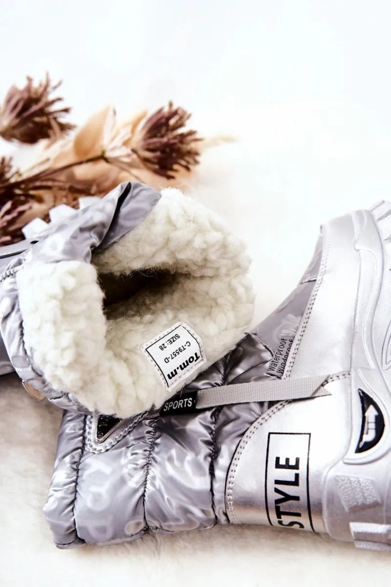 Dziewczęce>Boto Dziecięce Ocieplane Śniegowce Na Suwak Srebrne Cleome