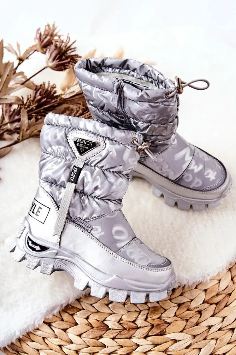 Dziewczęce>Boto Dziecięce Ocieplane Śniegowce Na Suwak Srebrne Cleome