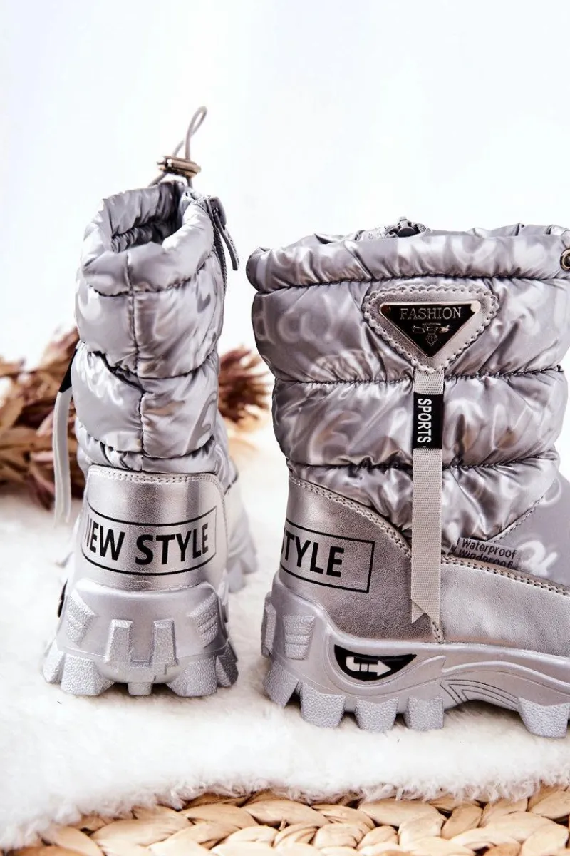 Dziewczęce>Boto Dziecięce Ocieplane Śniegowce Na Suwak Srebrne Cleome