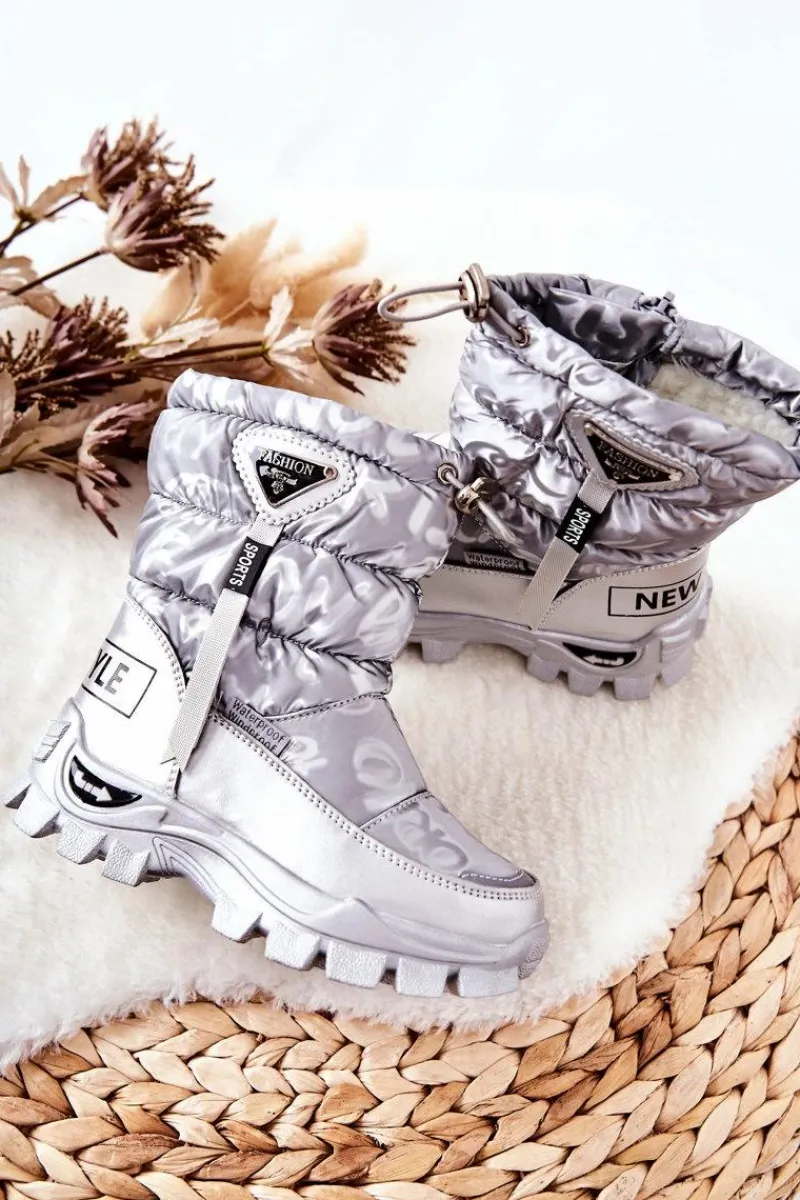 Dziewczęce>Boto Dziecięce Ocieplane Śniegowce Na Suwak Srebrne Cleome