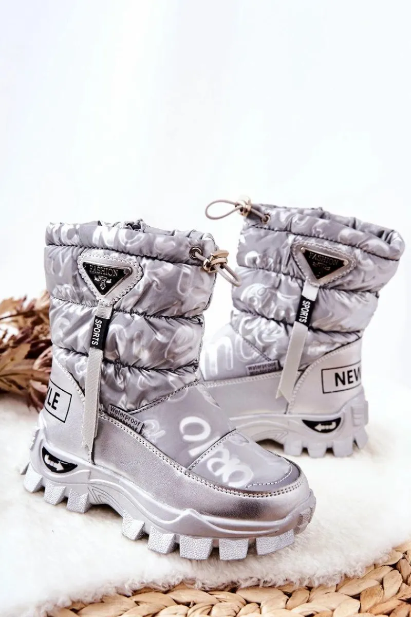 Dziewczęce>Boto Dziecięce Ocieplane Śniegowce Na Suwak Srebrne Cleome