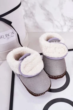 Chłopięce|Dziewczęce></noscript>Boto Dziecięce Ocieplane Papcie Z Kożuszkiem Szare Cloudlet