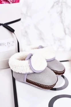 Chłopięce|Dziewczęce></noscript>Boto Dziecięce Ocieplane Papcie Z Kożuszkiem Szare Cloudlet