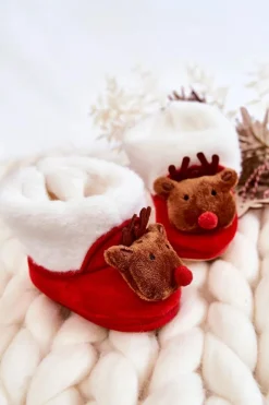 Sale Aura.via Dziecięce Ocieplane Papcie Brązowy Renifer Czerwone