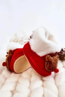 Sale Aura.via Dziecięce Ocieplane Papcie Brązowy Renifer Czerwone