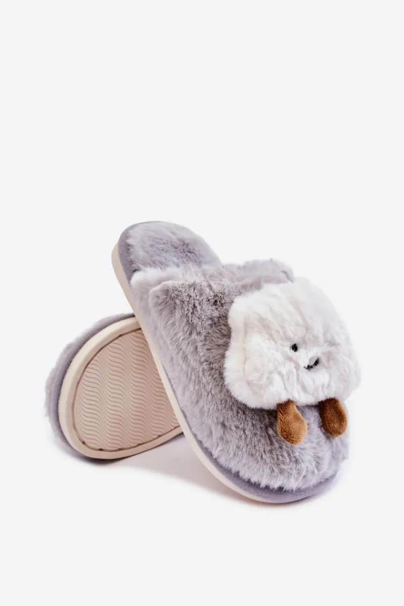 Sale Dziecięce Ocieplane Papcie Z Futerkiem Szare Rubee Dzieci Dziewczęce