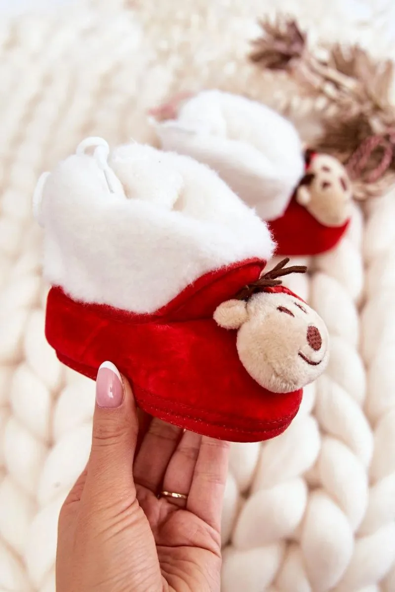 Clearance Aura.via Dziecięce Ocieplane Papcie Renifer Z Kokardką Czerwone