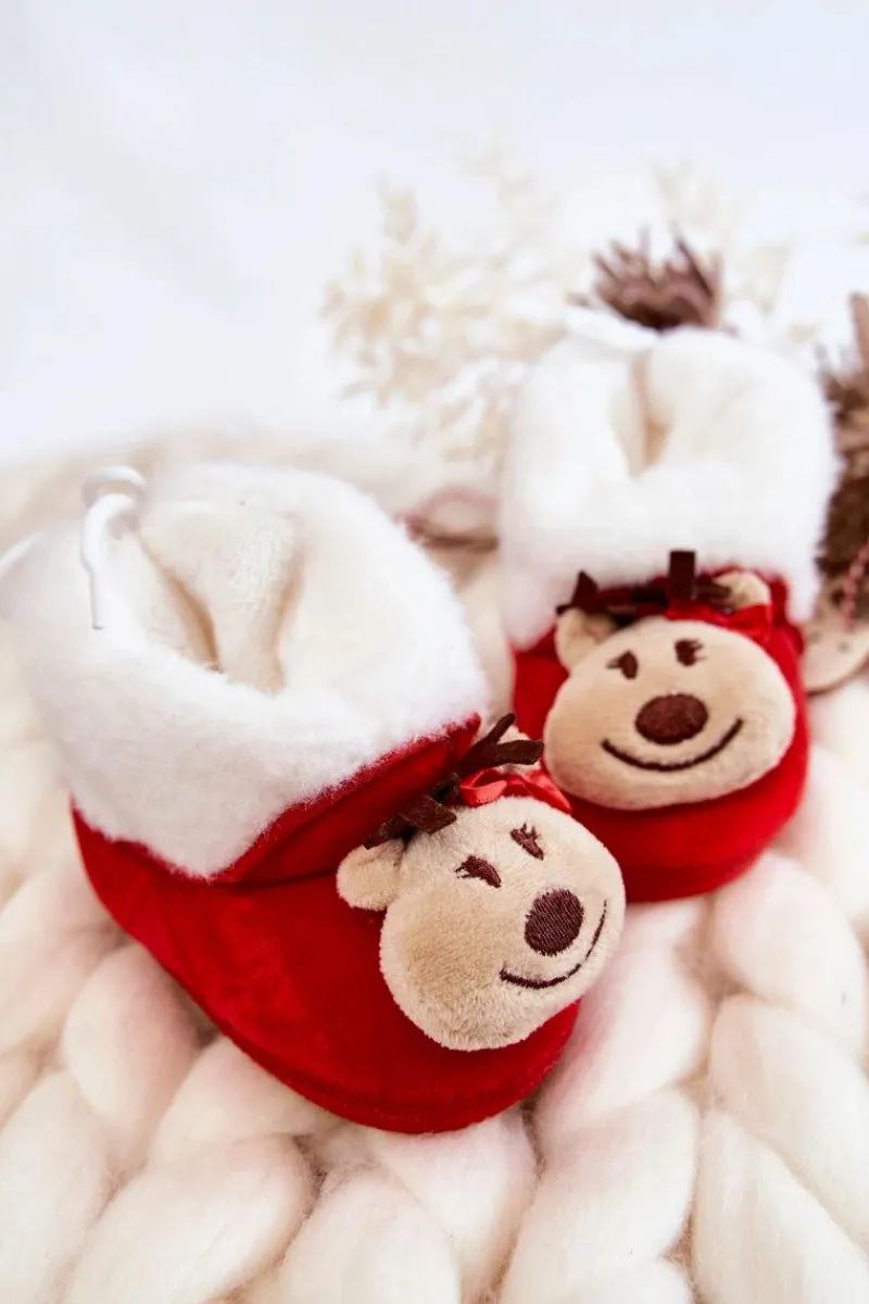 Clearance Aura.via Dziecięce Ocieplane Papcie Renifer Z Kokardką Czerwone