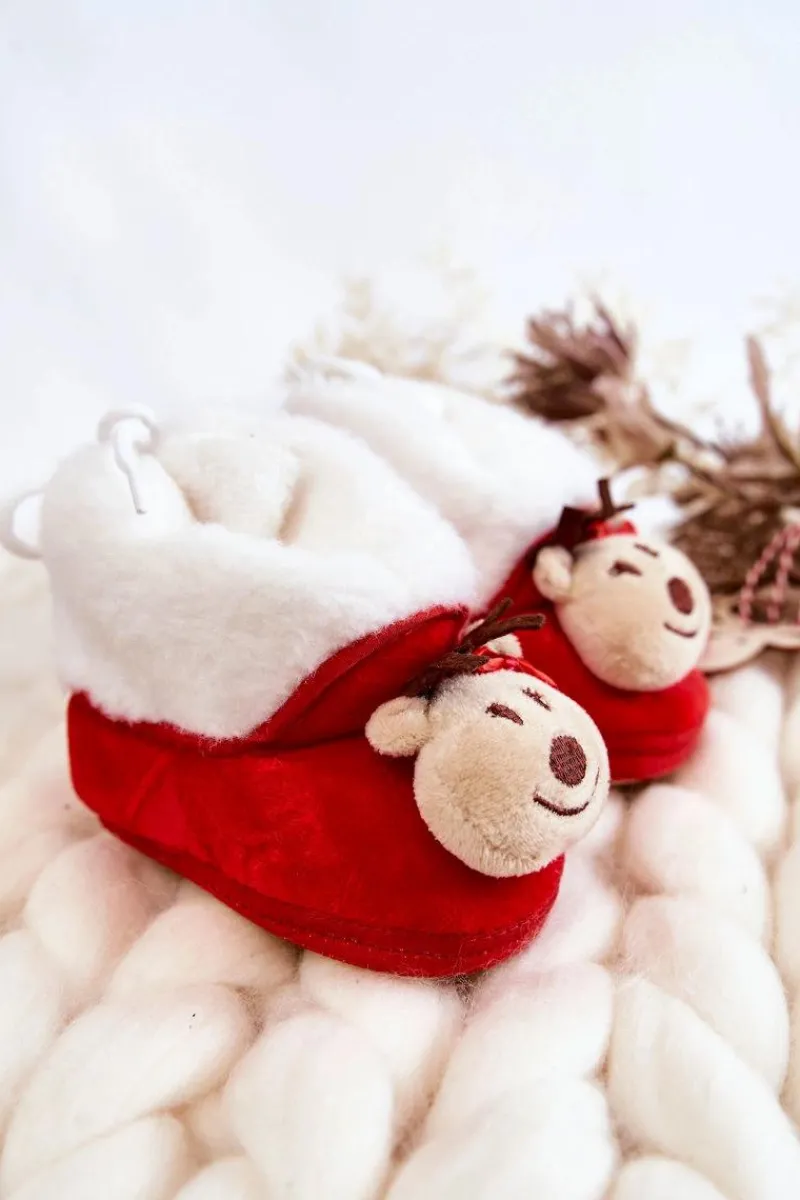 Clearance Aura.via Dziecięce Ocieplane Papcie Renifer Z Kokardką Czerwone
