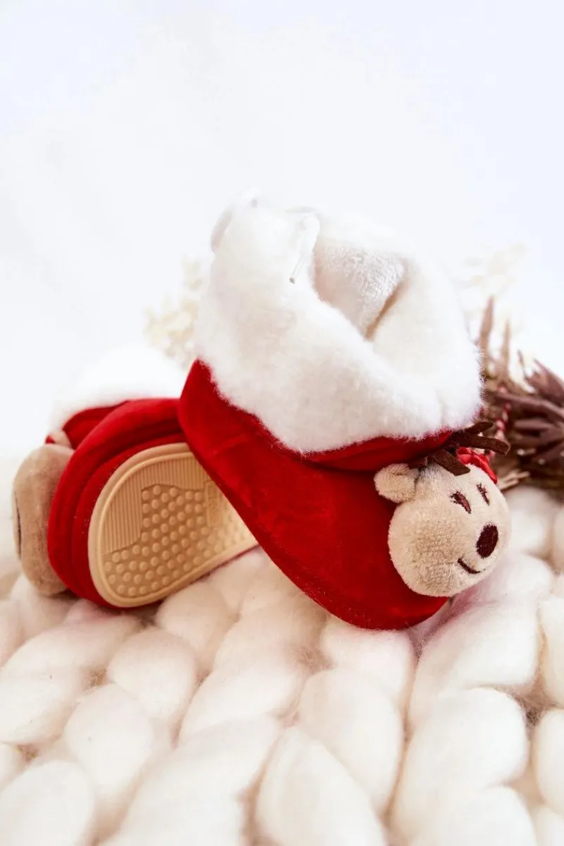 Clearance Aura.via Dziecięce Ocieplane Papcie Renifer Z Kokardką Czerwone