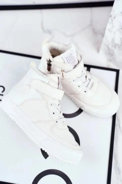 Outlet Dziecięce Ocieplane Sportowe Buty Big Star GG374041 Białe Dzieci Chłopięce|Dziewczęce