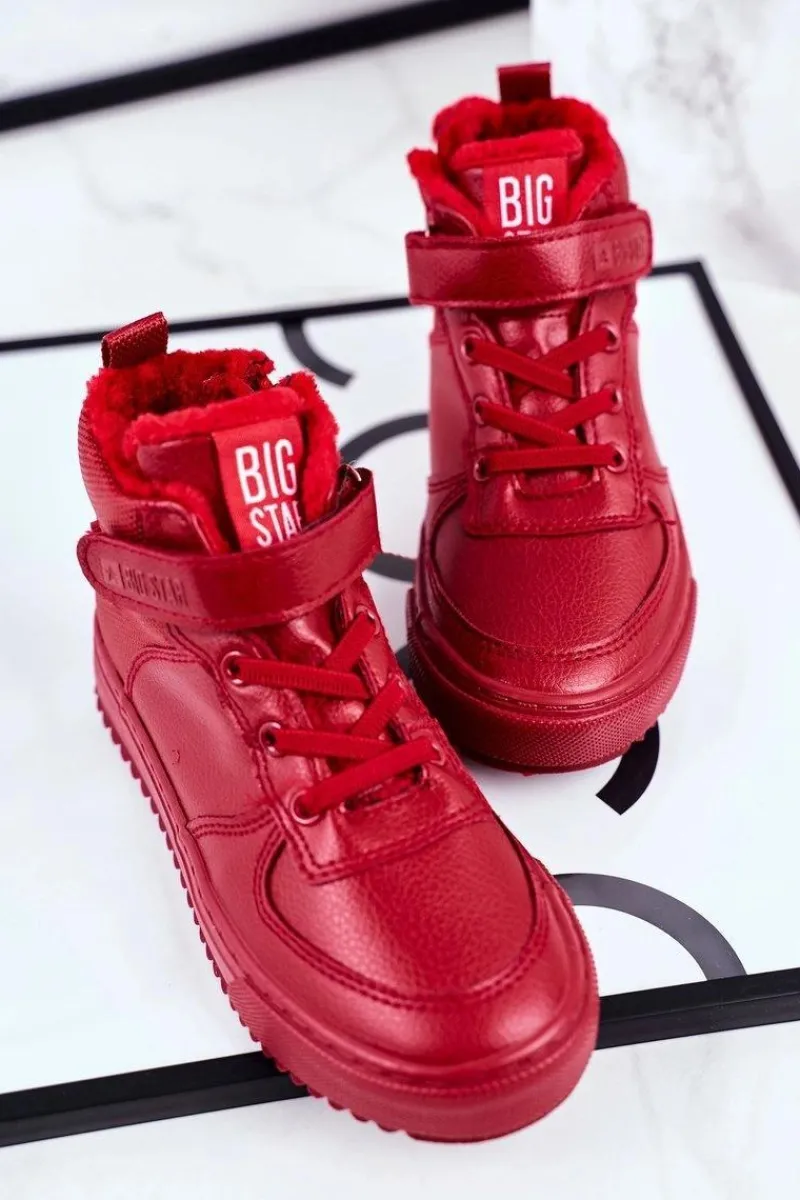 Best Dziecięce Ocieplane Sportowe Buty Big Star GG374042 Czerwone Dzieci Chłopięce|Dziewczęce
