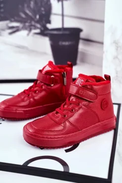 Best Dziecięce Ocieplane Sportowe Buty Big Star GG374042 Czerwone Dzieci Chłopięce|Dziewczęce