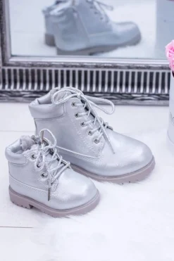 Chłopięce|Dziewczęce>Boto Dziecięce Ocieplane Srebrne Trapery Botki Dexter Srebrny